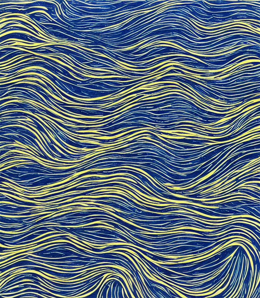 Image similar to a beautiful painting of symmetric waves on the coast, lineart, charcoal sketch, extremely fine finish, high detail, simple style, golden acrylic highlights