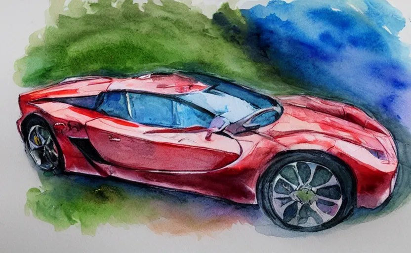 Image similar to colorful watercolor sketch, sport car