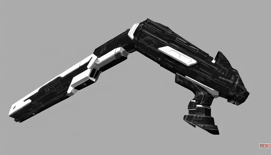 Image similar to extremely detailed ultra realistic side view photo sci fi hyper minimalist magnum pistol coilgun, detailed trigger, chemically propelled, battery, smooth streamline, battery and wires, railgun, chemrail, gauss, elegant sleek smooth body, white paint, smooth utopian design, ultra high quality, octane, cod, destiny, warframe, terminator