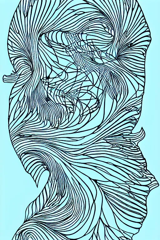 Image similar to dolphins, fractal, ink drawing, line art colouring page