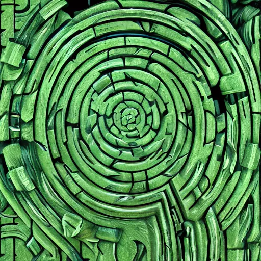 Prompt: : maze pattern sculpture in ancient jungle artstationcgsociety hyper-realistic
