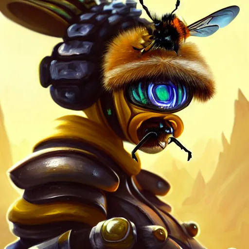 Image similar to closeup painting of cute bee warrior with themed magic armor, portrait, hyperdetailed, artstation, cgsociety, 8 k, by tangerine dream