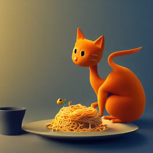 Prompt: A fat, cute orange cat eating ramen, cozy, octane render by Goro Fujita, details, lights, beautiful, 4K, 8K