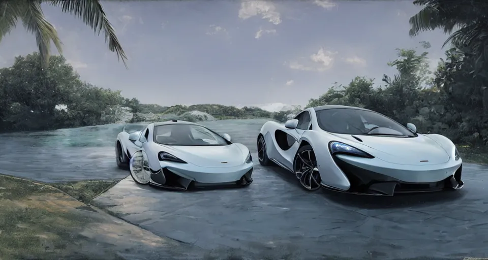 Image similar to mclaren in villa, front sea,digital art,ultra realistic,ultra detailed, ultra wide Lens, art by greg rutkowski