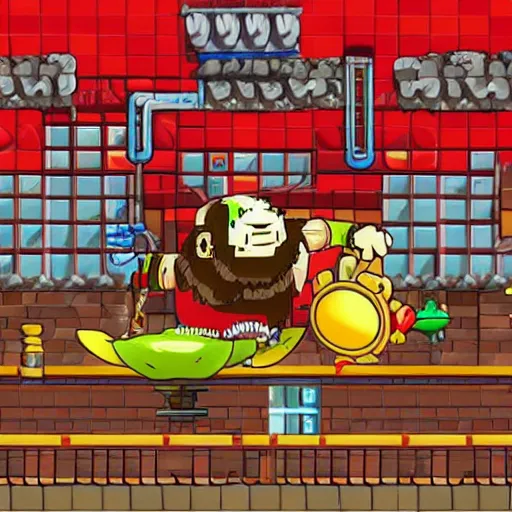 Image similar to Donkey Kong fighting with a robot, in the style of studio ghibli