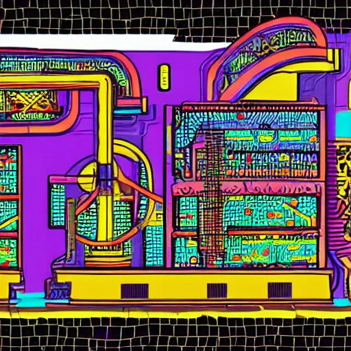 Image similar to cross-section of a complex zorkmid factory, detailed and colorful digital art in the wimmelbilder style