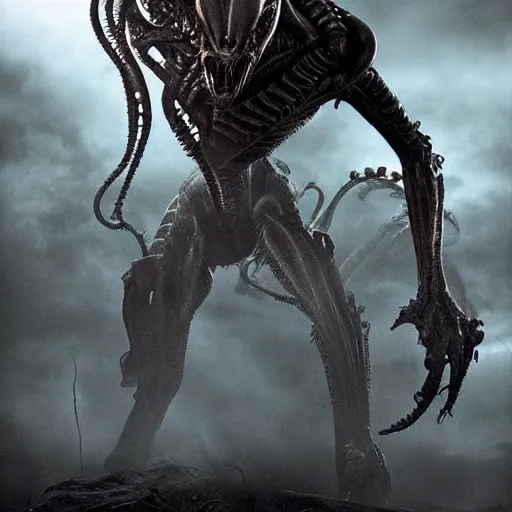 Image similar to alien predator, dramatic shot, scary, eery,