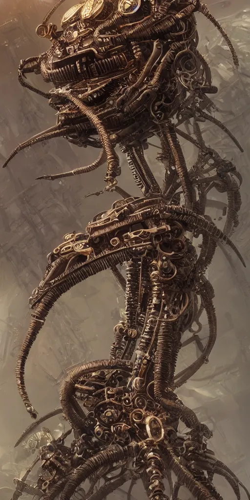 Prompt: 3d steampunk tubeworm, intricate, elegant, highly detailed, digital painting, concept art, smooth, sharp focus, art style from Wang Ke and Greg Rutkowski and Bruce Kaiser and Scott Robertson and Dmitry Mazurkevich and Doruk Erdem and Jon Sibal, small style cue from blade runner and dune, game character design, blank background