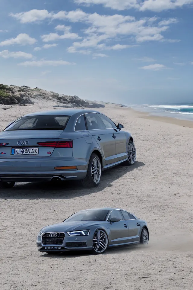 Prompt: a fast audi drives on the beach, cinematic