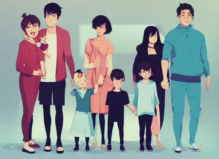 Image similar to a family. a mother, a father, and two children. clean cel shaded vector art. shutterstock. behance hd by lois van baarle, artgerm, helen huang, by makoto shinkai and ilya kuvshinov, rossdraws, illustration, art by ilya kuvshinov