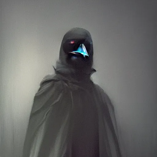 Image similar to self portrait of a raven nobleman main character. Full body with cloak and body armor, digital art, realistic, ultradetailed, concept art in the style of r/retrofuturism, art by Beksinski and Dariusz Zawadski, trending on artstation, devianart, cgsociety