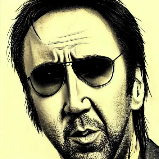 Image similar to nic cage as drawn by junior ito, buff, mangw portrait, highly detailed,