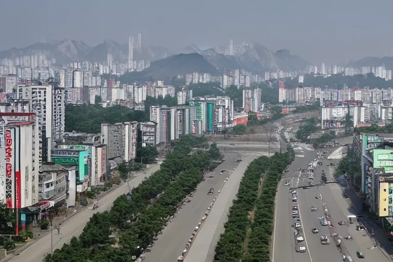 Image similar to Street view of Pyongyang as a South Korean city