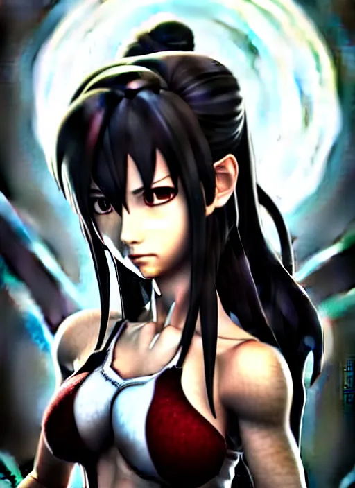 Prompt: a portrait of tifa an ultrafine detailed painting, detailed painting, detailed eyes!!, final fantasy octopath traveler lovecraft ghibly