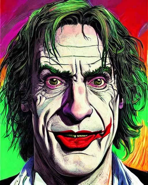 Image similar to portrait of saul goodman as the joker, colorful, art by makoto shinkai and peter elson, bernie wrightson