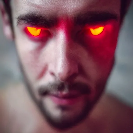 Image similar to a man with red glowing eyes