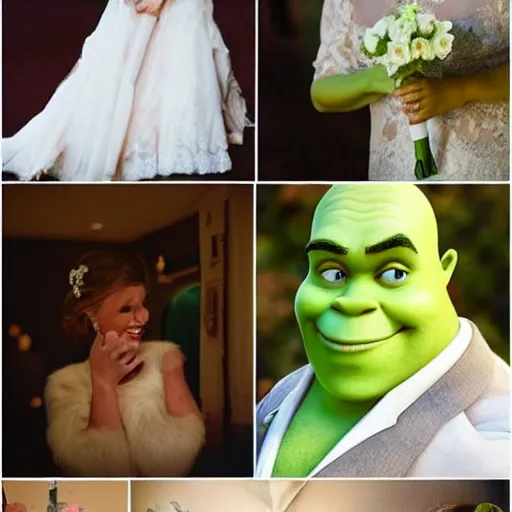 Prompt: Shrek scrolling on Pinterest for wedding ceremony ideas