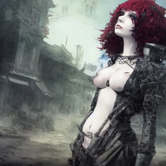 Image similar to christina hendricks goth, tankoban, 4 k, tone mapping, akihiko yoshida, james jean andrei riabovitchev marc simonetti, yoshitaka amano, long hair, curly, h. hydrochaeri