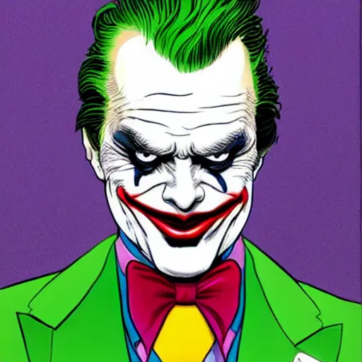 Image similar to Donald Trump as the joker, full shot, concept art, illustration by John Romita Jr.