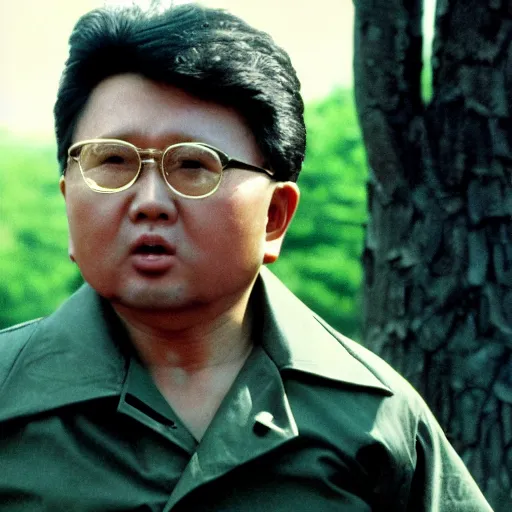 Image similar to Kim Jong-il in the role of Rambo, 35mm filmstill, cinemascope