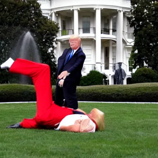 Image similar to donald trump doing a pile driver on joe biden on the white house lawn, wwe style