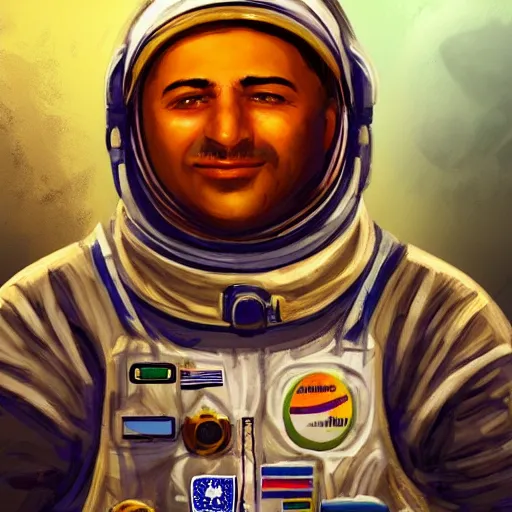 Image similar to first kurdish person on the moon, highly detailed, digital painting, artstation, award winning art, sharp focus