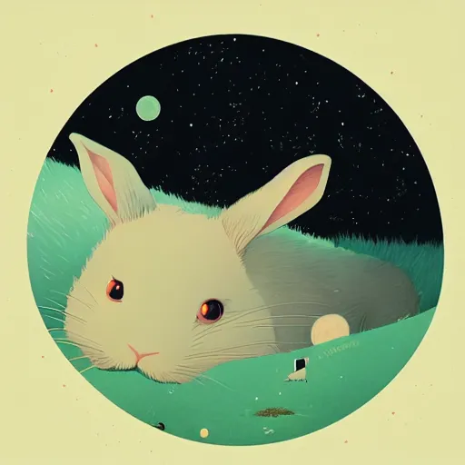 Image similar to A rabbit full of hope, looking for a black hole in an infinite time loop by Victo Ngai and Ghibli andlisk feng and atey ghailan