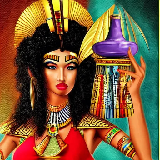 Prompt: fantasy egyptian goddess doing a magic trick, colorful, hyper realistic