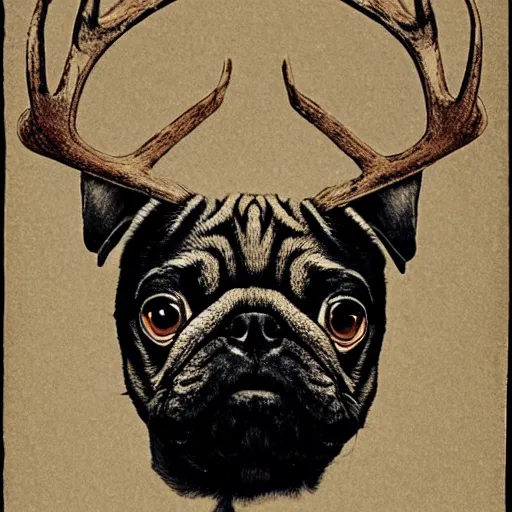 Prompt: a pug with antlers, school professor, rain, —n 4 —h 450 —i