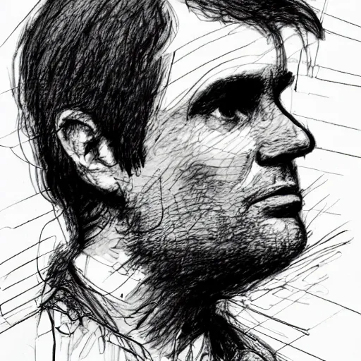 Prompt: a realistic yet scraggly portrait sketch of the side profile of a stern and sophisticated ben gibbard, trending on artstation, intricate details, in the style of frank auerbach, in the style of sergio aragones, in the style of martin ansin, in the style of david aja, in the style of mattias adolfsson