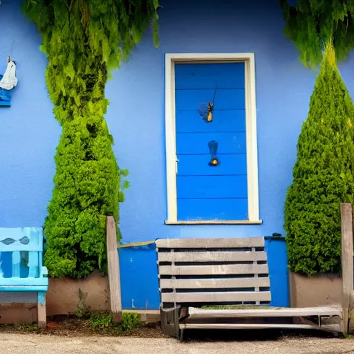 Prompt: a blue guy sitting in a blue chair, blue house, outside, blue woman, blue dog, blue cat, blue car, 4k