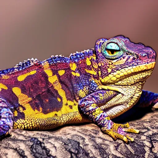 Image similar to single Tokay crocodile chameleon sitting on a lions back, wildlife photography, National Geographic, 4k