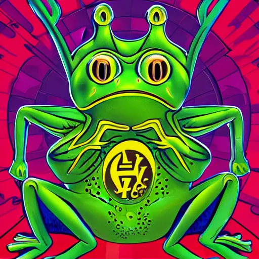 Image similar to Alex Jones turning thousands of frogs gay. Super resolution. Award winning illustration art in the style of Alex Grey