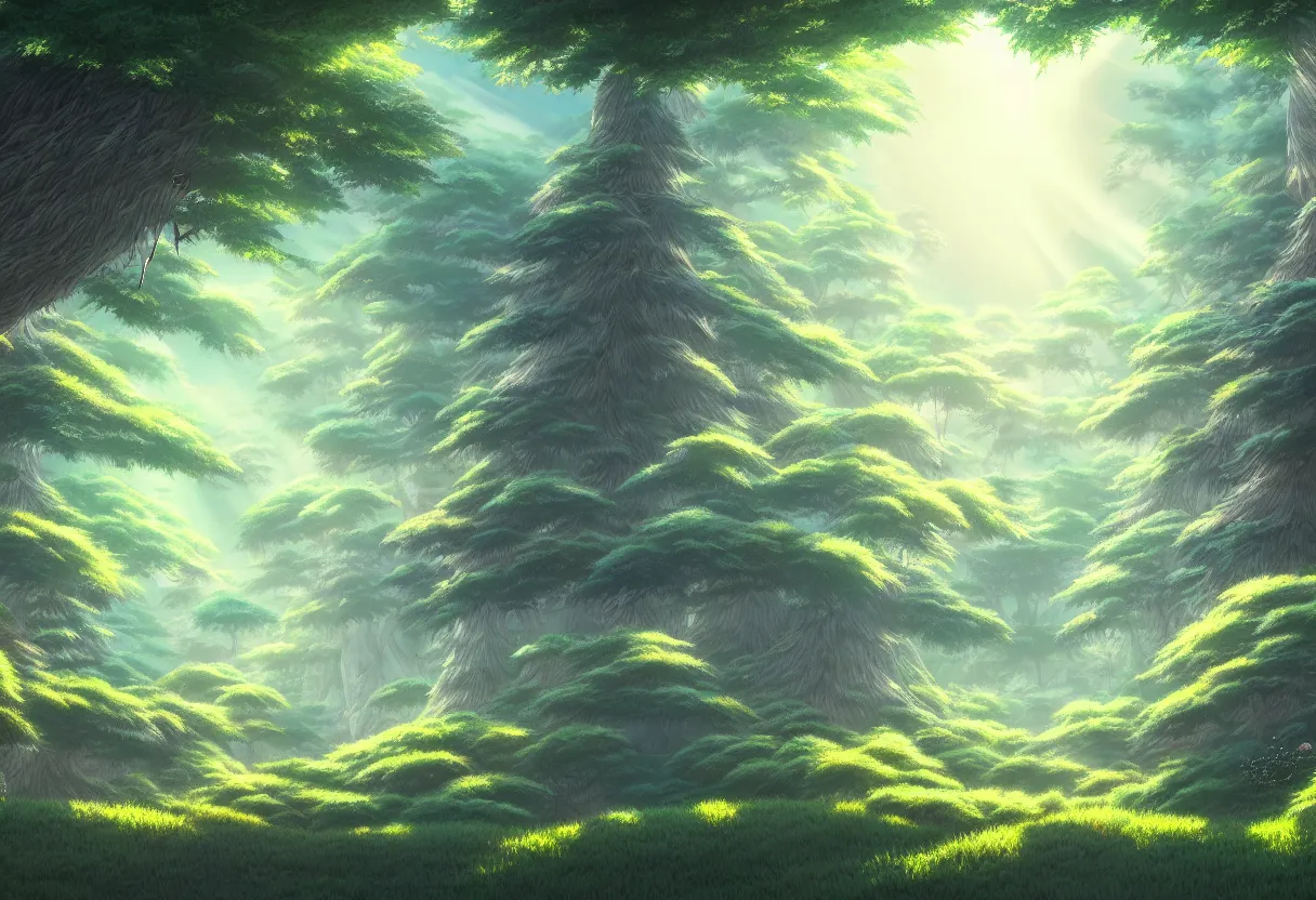 Image similar to a beautiful ultradetailed painting of forest, studio ghibli sunlight, archdaily, wallpaper, highly detailed, trending on artstation