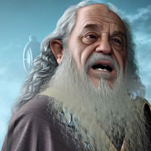 Image similar to danny devito starring as gandalf the white in the 2 0 2 4 lord of the rings movie, full body, hyper realistic, high quality, wide angle