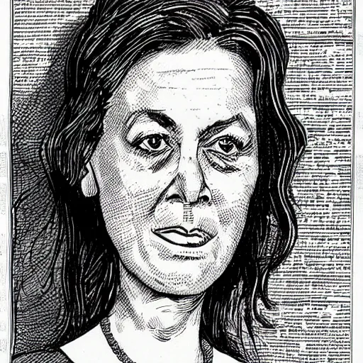 Prompt: female portrait, political cartoon from u. s. newspaper