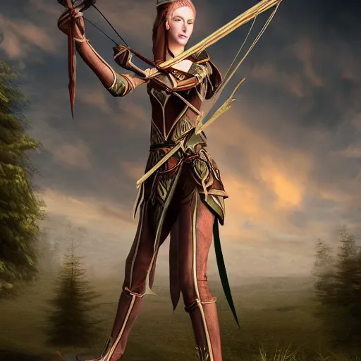 a tall and slender female high elf ranger holds a Stable Diffusion