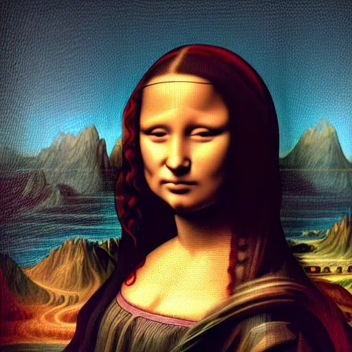 Prompt: a beautiful black Girl as the Mona Lisa. symmetrical, perfect body and face. dramatic angle, ornate, details, smooth, sharp focus, illustration, realistic, cinematic, artstation, award winning, rgb , unreal engine, octane render, cinematic light, macro, depth of field, blur, red light and clouds from the back, highly detailed epic cinematic concept art CG render made in Maya, Blender and Photoshop, octane render, excellent composition, dynamic dramatic cinematic lighting, aesthetic, very inspirational, arthouse by Leonardo da Vinci