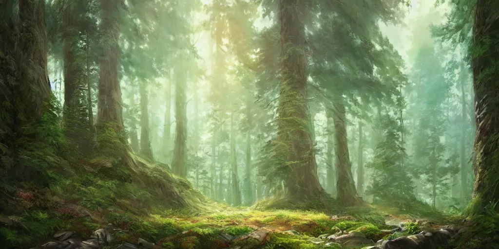 Image similar to a forest, highly detailed oil painting, hyperrealism, cinematic lighting, Studio Ghibli, Jessica Rossier, digital art, octane render, beautiful composition, trending on artstation, masterpiece