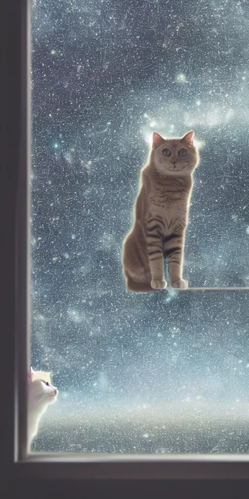 Prompt: photo of a cat watching a martian landscape from inside a futuristic window