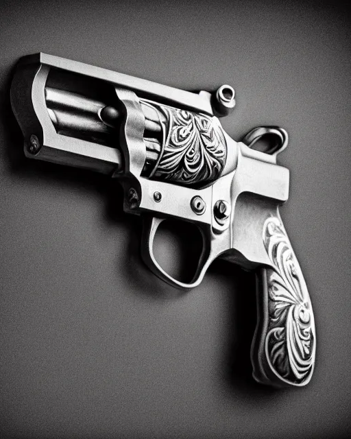 Prompt: realistic detailed revolver, black and white polaroid, western, high production value, intricate details, high resolution, hyperrealistic, hdr, high definition, award winning photography, masterpiece, ultra realistic, highly detailed, hd, sharp focus, cinematic lighting, shaded, non blurry, sharp, smooth