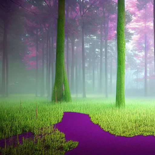 Image similar to inside an ethereal forest with a purple lake, highly detailed, 4k, HDR, award-winning, octane render