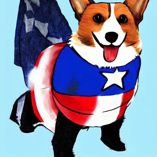 Image similar to corgi dressed as captain america, illustration