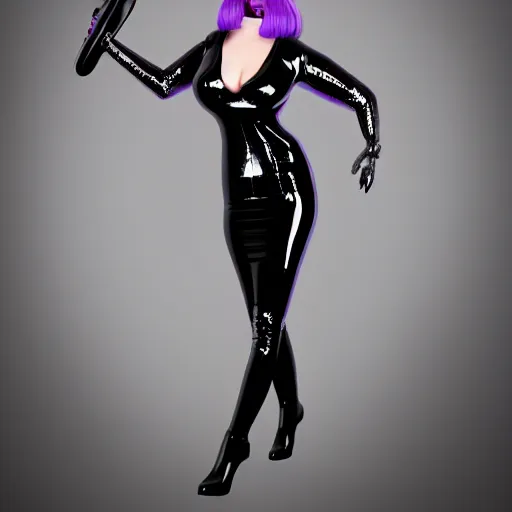 Image similar to a curvy feminine pale goth cutie wearing an elegant elaborate tight latex-nylon-leather sequined tube gown with purple-grey highlights, thin-waist, cgsociety, photorealistic, sublime-comforting ambience, 16k, smooth, sharp focus, trending on ArtStation, volumetric lighting, fully clothed, worksafe