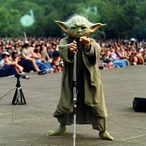 Image similar to yoda performing at woodstock