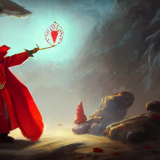 Prompt: a corgi d & d character, wearing intricate red robes, holding a staff, casting a spell, runes, magic, fantasy, highly detailed digital illustration, greg rutkowski, trending on artstation, 8 k