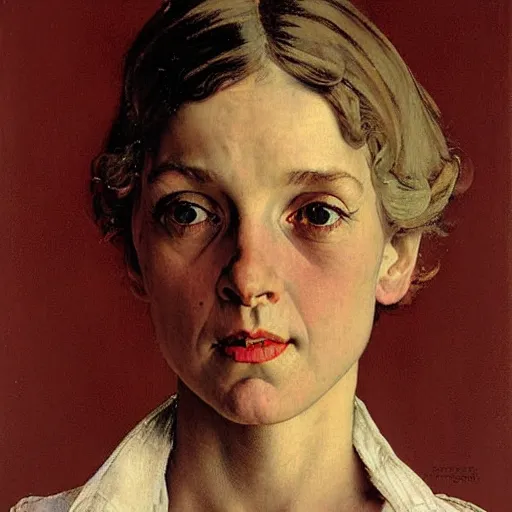 Image similar to Portrait of a woman without pupils, by Norman Rockwell