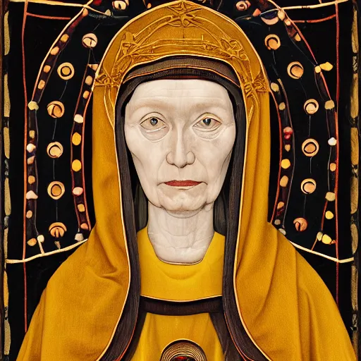 Prompt: A portrait of Hildegard Von Bingen by Juergen Teller, photograph, XF IQ4, 150MP, 50mm, f/1.4, ISO 200, 1/160s, natural light, Adobe Photoshop, Adobe Lightroom, DxO Photolab, Corel PaintShop Pro, rule of thirds