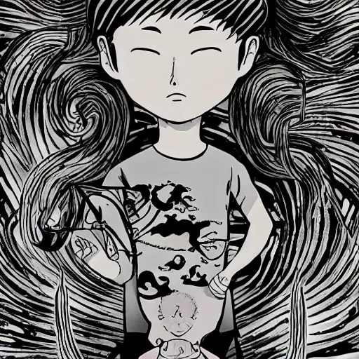 Image similar to junji ito ’ s uzumaki in the style of studio ghibli