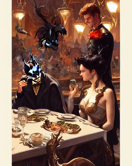 Prompt: Portrait of Batman & Robin having dinner in Porto,real life skin, intricate, elegant, highly detailed, artstation, concept art, smooth, sharp focus, art by artgerm and greg rutkowski and alphonse mucha